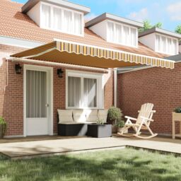 Berkfield Home Manual Retractable Awning Multicolour Stripe 400x300 cm in Yellow - thumbnail 3