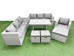 Fimous 10-seater Patio 3 Seater Sofa Armchair Set with 3 Stools in Light Grey - thumbnail 2