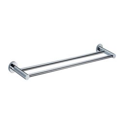 Nes Home Wall Mounted Round Double Towel Bar Chrome in Metallic Silver