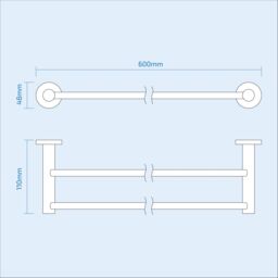Nes Home Wall Mounted Round Double Towel Bar Chrome in Metallic Silver - thumbnail 2