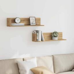 Berkfield Home Wall Shelves 2 pcs Artisan Oak 75x16.5x16.5 cm Engineered Wood in Brown - thumbnail 3