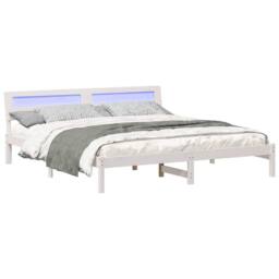 Berkfield Home with LED Strip Lights with Headboard White 200 x 200 cm Wood - thumbnail 3