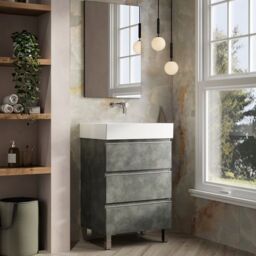 Banyetti Vatilla 600mm Floorstanding Vanity Unit with Veneto 0 TH Basin-Cemento Grey - thumbnail 3