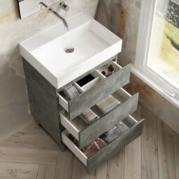 Banyetti Vatilla 600mm Floorstanding Vanity Unit with Veneto 0 TH Basin-Cemento Grey