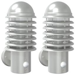 Berkfield Home Outdoor Wall Lights with Sensors 2pcs Silver Stainless Steel - thumbnail 3