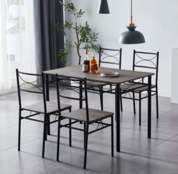 MCC Direct Dining table & 4 chairs Wooden Table Set with Metal Frame Silvia in Brown - thumbnail 2