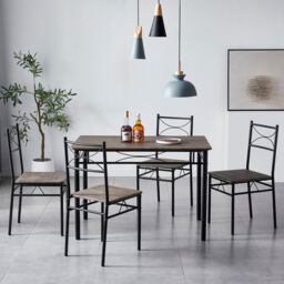 MCC Direct Dining table & 4 chairs Wooden Table Set with Metal Frame Silvia in Brown - thumbnail 1