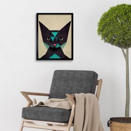 "Artery8 Wall Art Print Geometric Black Cat Teal Fun Quirky Art Framed - Size: W12"" x H16""" - thumbnail 2