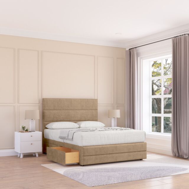 "Sloomy Monaco Bed Base No Drawers 12"" Footboard & 26"" Struts Headboard in Light Brown - Size: Super King" - image 1