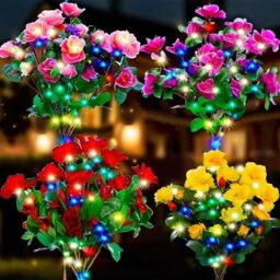 Obasyhig Pack of 2 Outdoor Landscape Solar Azalea Atmospheric LED Lights in Red - thumbnail 2