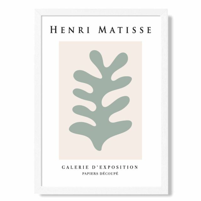 ARTZE Matisse Floral Cutout Beige & Sage Green Exhibition Framed Print SIZE: A3 with White Frame in Pale Green - Size: A4 - image 1