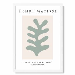 ARTZE Matisse Floral Cutout Beige & Sage Green Exhibition Framed Print SIZE: A3 with White Frame in Pale Green - Size: A4 - thumbnail 1