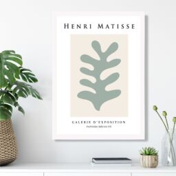 ARTZE Matisse Floral Cutout Beige & Sage Green Exhibition Framed Print SIZE: A3 with White Frame in Pale Green - Size: A4 - thumbnail 2