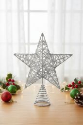 Living and Home 25cm Christmas Tree Topper Silver Glitter Christmas Tree Star with LED Lights - thumbnail 2