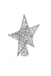 Living and Home 25cm Christmas Tree Topper Silver Glitter Christmas Tree Star with LED Lights - thumbnail 5