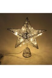 Living and Home 25cm Christmas Tree Topper Silver Glitter Christmas Tree Star with LED Lights - thumbnail 3