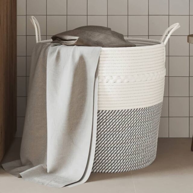 Berkfield Home Storage Basket Grey & White √ò43x38 cm Cotton - Size: 43x38 cm - image 1