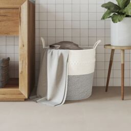 Berkfield Home Storage Basket Grey & White √ò43x38 cm Cotton - Size: 43x38 cm - thumbnail 3