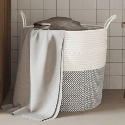 Berkfield Home Storage Basket Grey & White √ò43x38 cm Cotton - Size: 43x38 cm