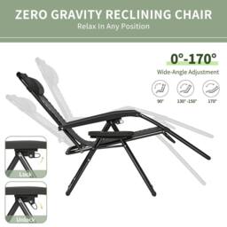 MCC Direct Zero Gravity Garden Recliner Chair Outdoor Sun Lounger in Black - thumbnail 4