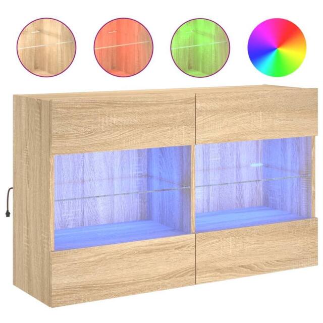 Berkfield Home TV Wall Cabinet with LED Lights Sonoma Oak 98.5x30x60.5 cm in Brown - image 1