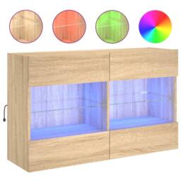 Berkfield Home TV Wall Cabinet with LED Lights Sonoma Oak 98.5x30x60.5 cm in Brown - thumbnail 1