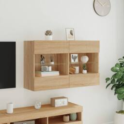 Berkfield Home TV Wall Cabinet with LED Lights Sonoma Oak 98.5x30x60.5 cm in Brown - thumbnail 5