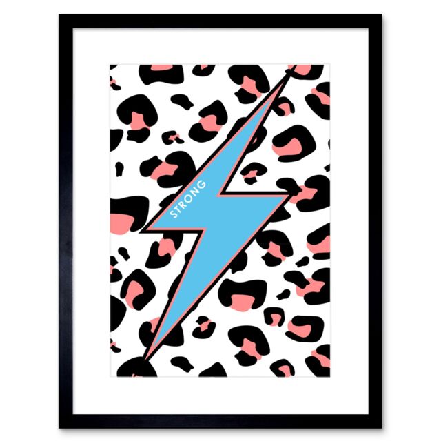 "Artery8 Wall Art Print Leopard Coral & Blue Strong Reverse Art Black Framed 9x7 inch - Size: W7"" x H9""" - image 1