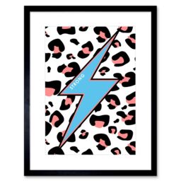 "Artery8 Wall Art Print Leopard Coral & Blue Strong Reverse Art Black Framed 9x7 inch - Size: W7"" x H9""" - thumbnail 1