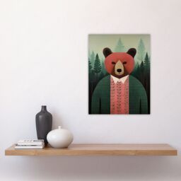 "Artery8 Wall Art Print Mr Bear Portrait Oil Painting Pink Brown Green Misty Forest Landscape Kids Bedroom Poster - Size: W12"" x H16""" - thumbnail 4