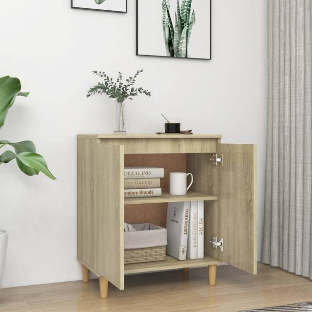 Berkfield Home Sideboard with Solid Wood Legs Sonoma Oak 60x35x70 cm Engineered Wood in Light Tan - Size: 60 x 35 x 70 cm - image 1