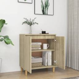 Berkfield Home Sideboard with Solid Wood Legs Sonoma Oak 60x35x70 cm Engineered Wood in Light Tan - Size: 60 x 35 x 70 cm
