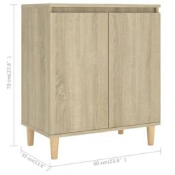 Berkfield Home Sideboard with Solid Wood Legs Sonoma Oak 60x35x70 cm Engineered Wood in Light Tan - Size: 60 x 35 x 70 cm - thumbnail 8