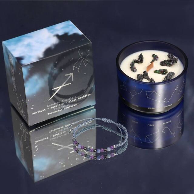 Serenityy Zodiac Crystal Candle with Gemstone Bracelet - Sagittarius in Blue - image 1