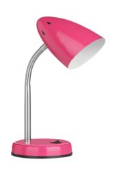 Orsina Red Desk Lamp With EU Plug, Flexible Chrome Lighting Arm, Modern Bedside Table Lamp, Reading Lamp Fixture in Pink - thumbnail 1