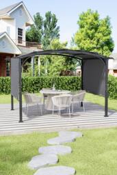 Living and Home 12x9ft Arc-Shaped Steel Pergola with Retractable Canopy in Black - thumbnail 3