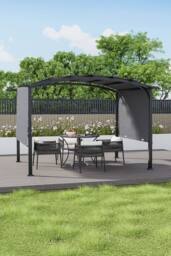 Living and Home 12x9ft Arc-Shaped Steel Pergola with Retractable Canopy in Black - thumbnail 1
