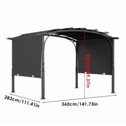 Living and Home 12x9ft Arc-Shaped Steel Pergola with Retractable Canopy in Black - thumbnail 9