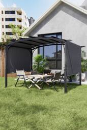 Living and Home 12x9ft Arc-Shaped Steel Pergola with Retractable Canopy in Black - thumbnail 2
