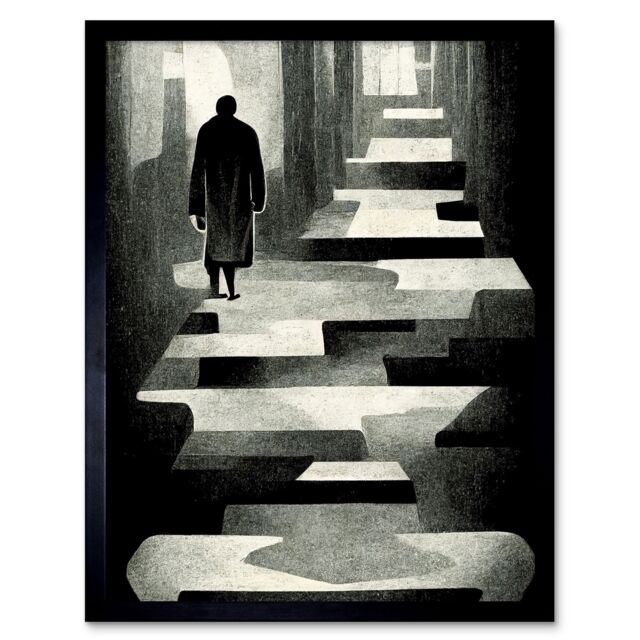 "Artery8 Wall Art Print Lone Figure Abstract Monochrome Vintage Black White Art Framed - Size: W12"" x H16""" - image 1