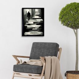 "Artery8 Wall Art Print Lone Figure Abstract Monochrome Vintage Black White Art Framed - Size: W12"" x H16""" - thumbnail 2