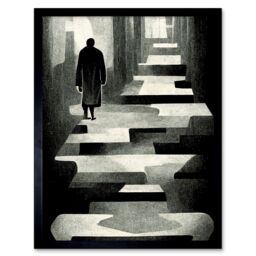 "Artery8 Wall Art Print Lone Figure Abstract Monochrome Vintage Black White Art Framed - Size: W12"" x H16""" - thumbnail 1