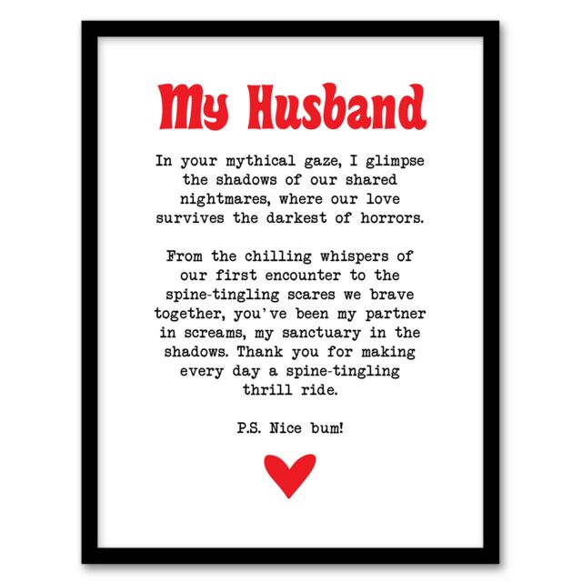 "Artery8 Love Poem Horror Fan Husband Romantic Poetry Fun Framed Art Print in White - Size: W12"" x H16""" - image 1