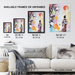 Artery8 Geisha Floral Kimono Japan Abstract Fantasy Art Framed Art Print - Size: A4 - thumbnail 3