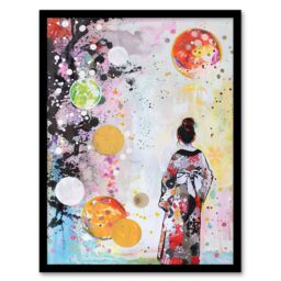 Artery8 Geisha Floral Kimono Japan Abstract Fantasy Art Framed Art Print - Size: A4 - thumbnail 1