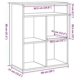 Berkfield Home Book Cabinet Black 66x31x80 cm Engineered Wood - Size: 66 x 31 x 80 cm - thumbnail 9