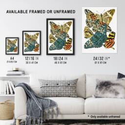 "Artery8 Vintage Butterflies Blue Yellow Vintage Wall Art Print Seguy - Size: W12"" x H16""" - thumbnail 3