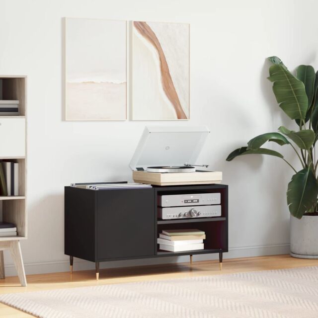 Berkfield Home Record Cabinet Black 85x38x48 cm Engineered Wood - Size: 85 x 38 x 48 cm - image 1