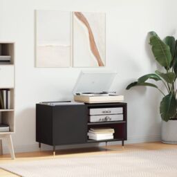 Berkfield Home Record Cabinet Black 85x38x48 cm Engineered Wood - Size: 85 x 38 x 48 cm - thumbnail 1
