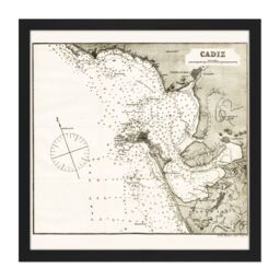 "Artery8 Wall Art Print Map Antique Rosser 1869 Cadiz Spain Historic Replica Square Framed Picture 16X16 Inch in Black - Size: W16"" x H16""" - thumbnail 1
